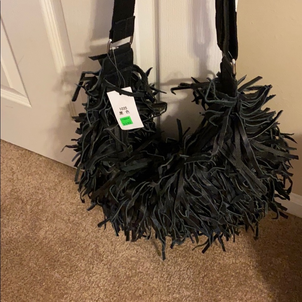 Black Fringe Leather Purse